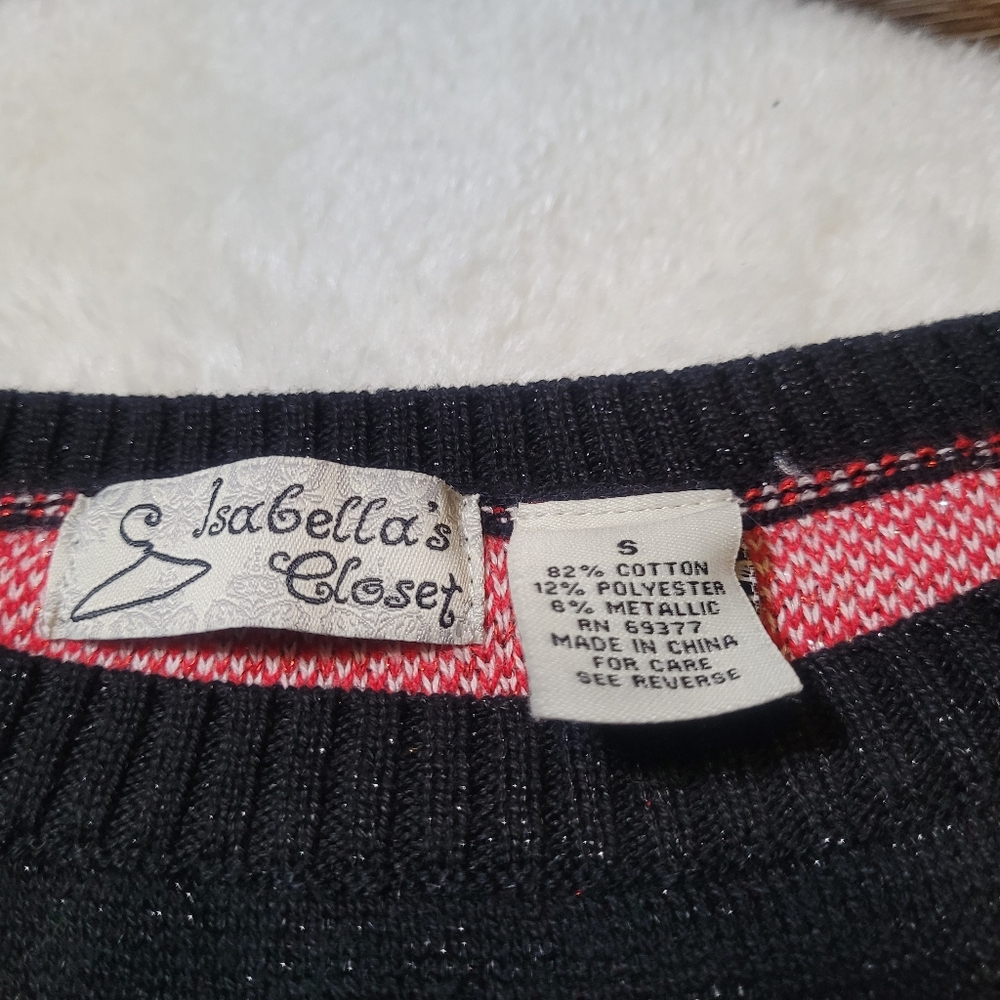 Isabella's Closet North Pole Sloth Christmas Cotton Sweater Black Sparkle Sz S - Picture 2 of 5